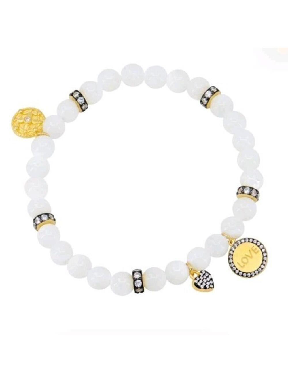 New! Freida Rothman White Mother Of Pearl Faith Beaded Stretch Bracelet